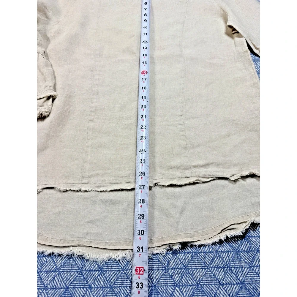 Crown Linen Designs Bella Bell Sleeve Top Large Flax Beige V-Neck Linen Tunic - Picture 4 of 12